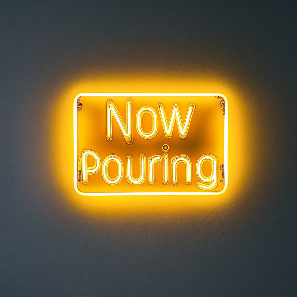 "Now Pouring" - Yellow Neon Sign, 24 Inches
