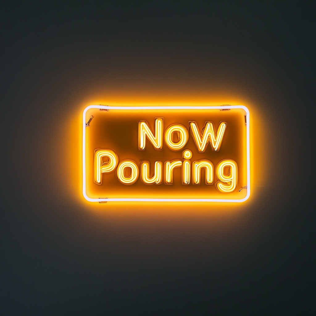 "Now Pouring" - Yellow Neon Sign, 24 Inches