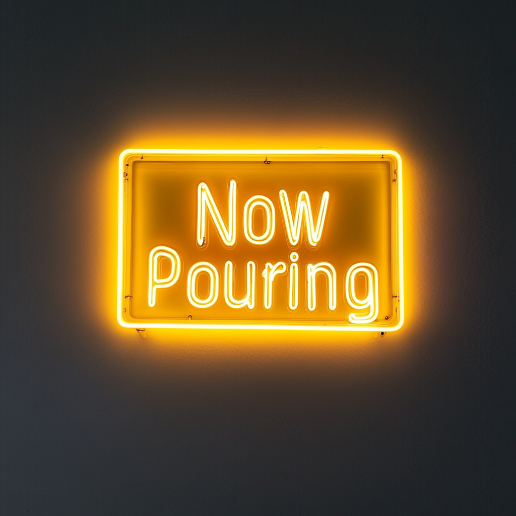 "Now Pouring" - Yellow Neon Sign, 24 Inches