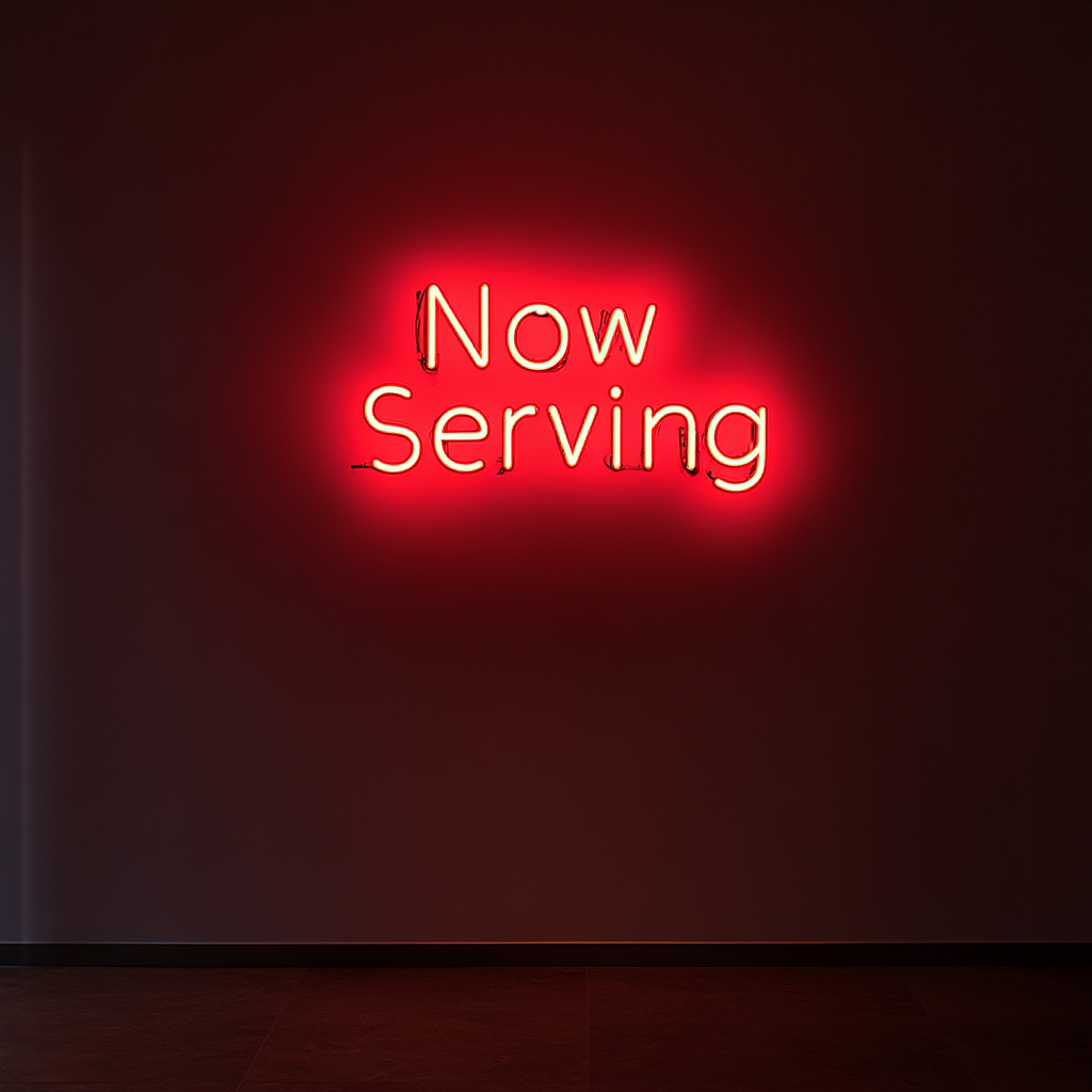 Now Serving - Red Neon Sign, 18 Inches