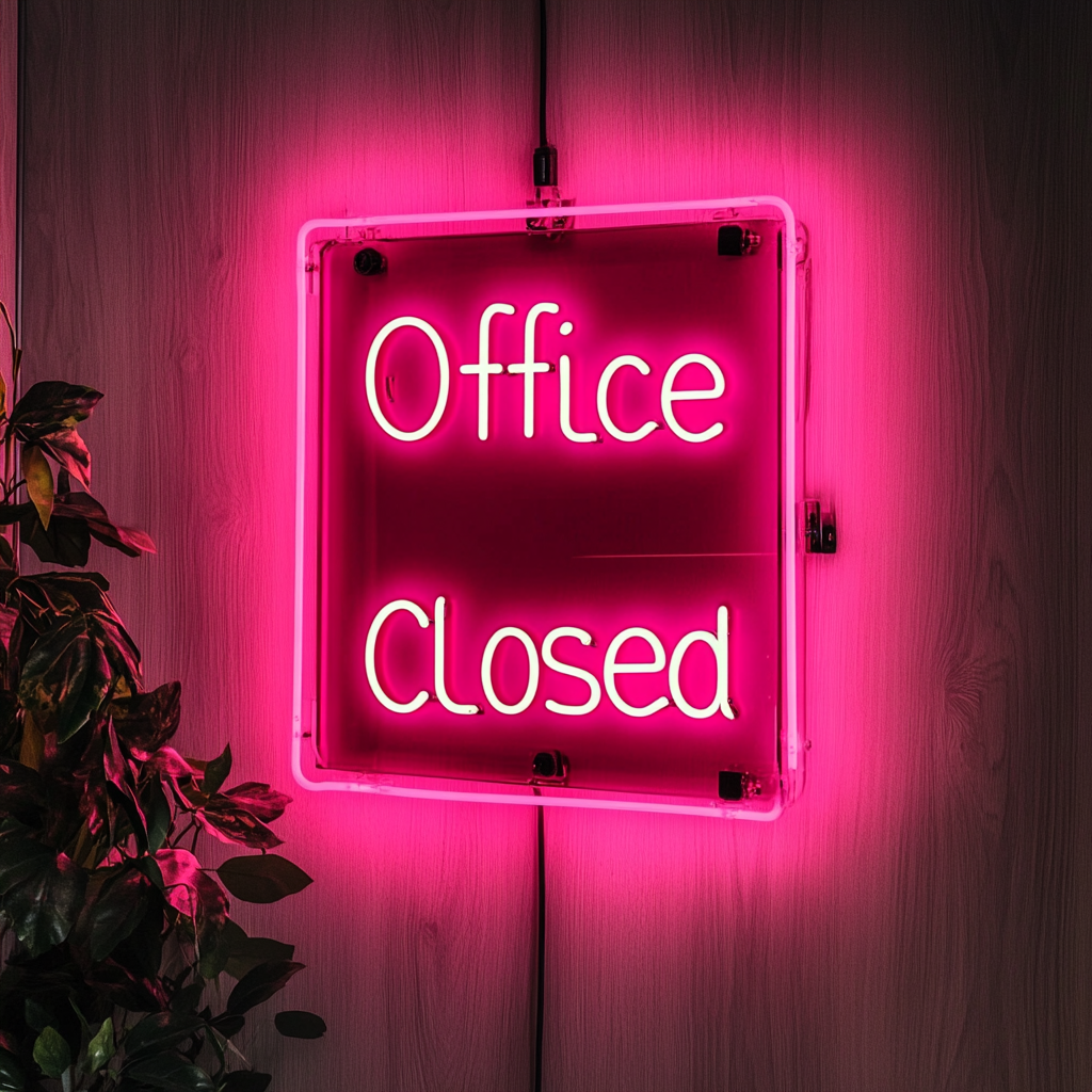 "Office Closed" - Pink Neon Sign, 18 Inches