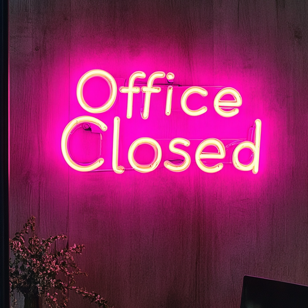 "Office Closed" - Pink Neon Sign, 18 Inches