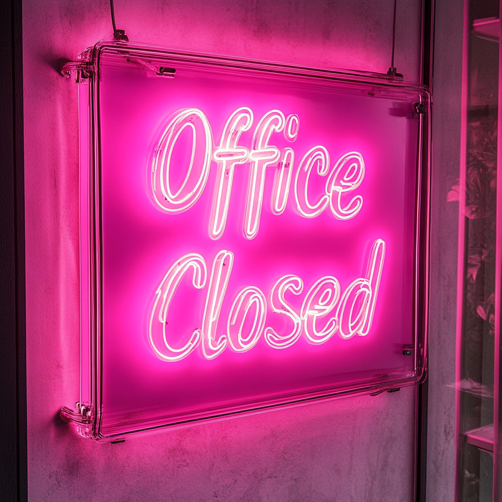 "Office Closed" - Pink Neon Sign, 18 Inches