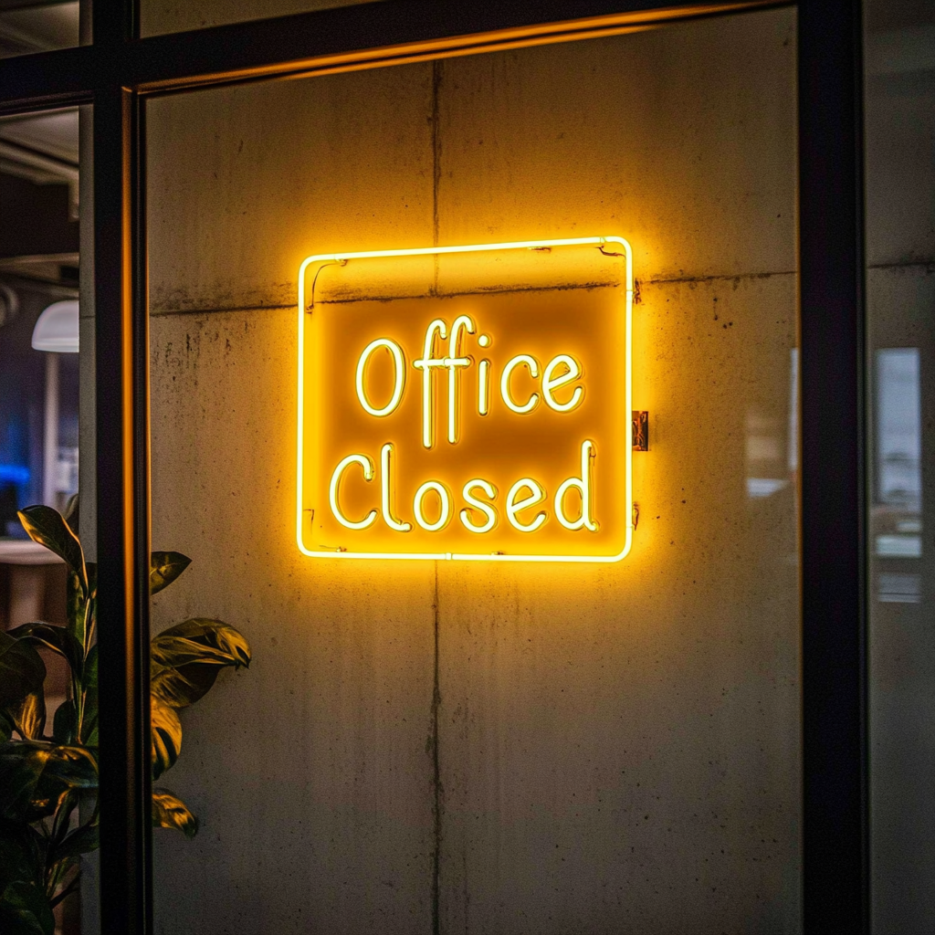 "Office Closed" - Yellow Neon Sign, 24 Inches