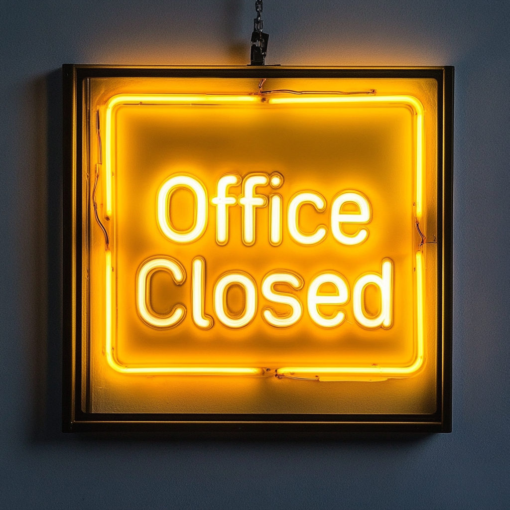 "Office Closed" - Yellow Neon Sign, 24 Inches