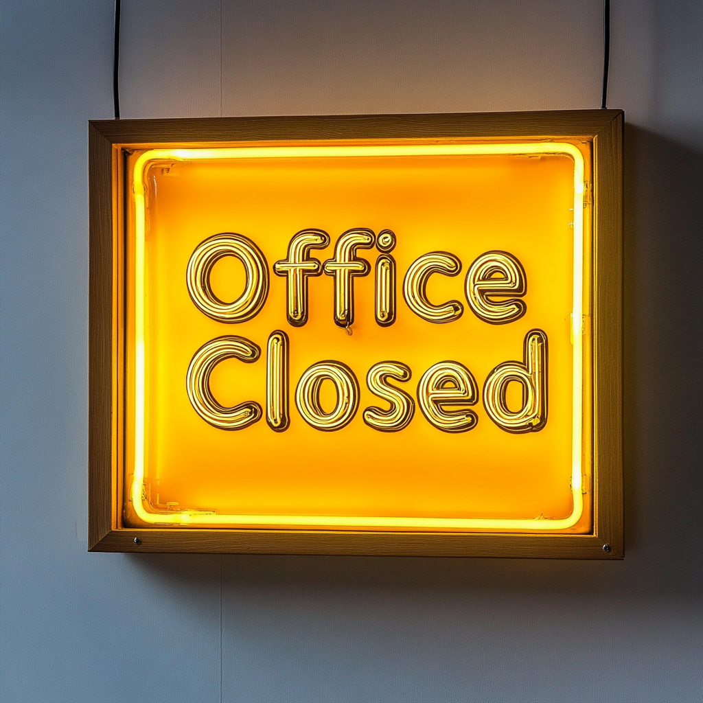 "Office Closed" - Yellow Neon Sign, 24 Inches