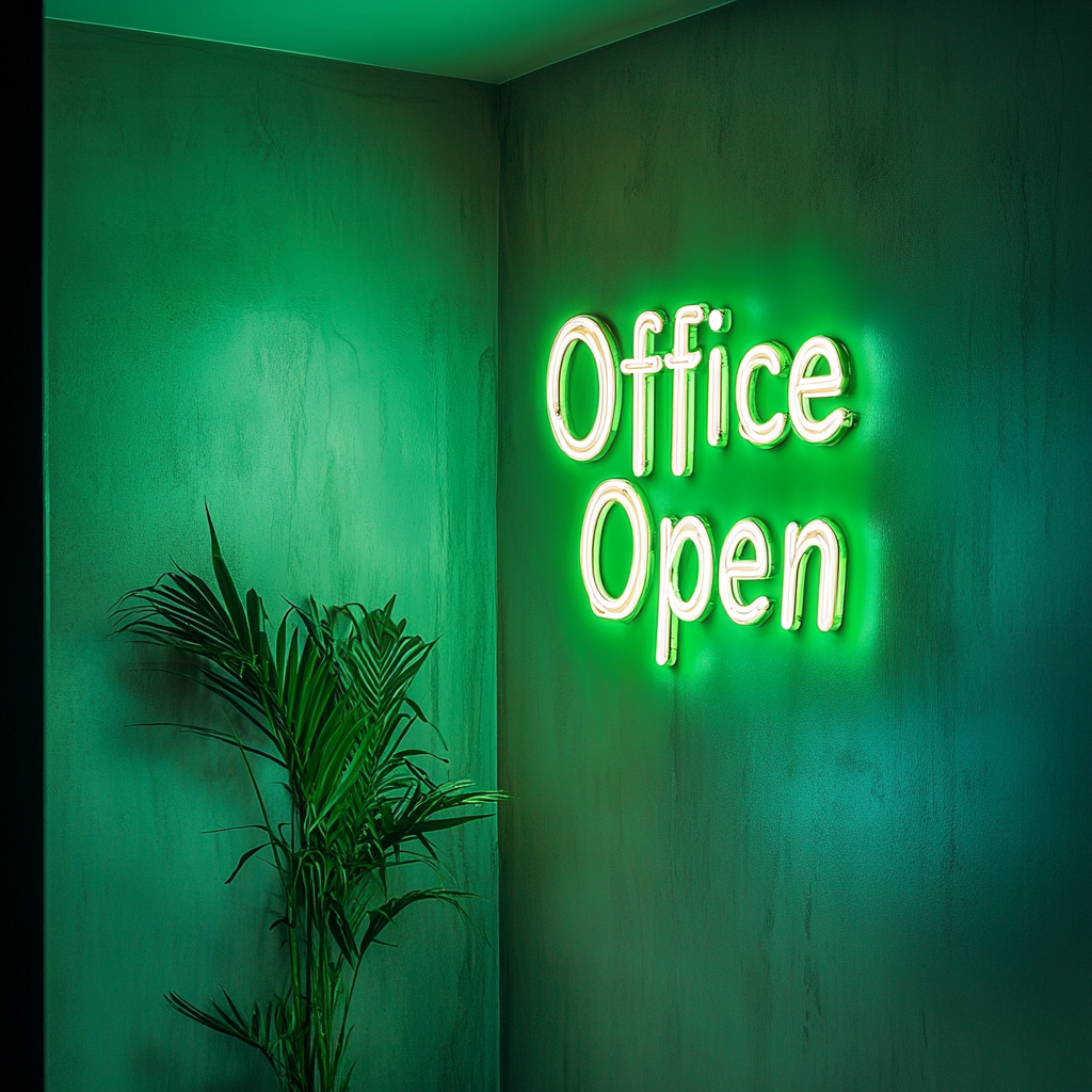 "Office Open" - Green Neon Sign, 24 Inches