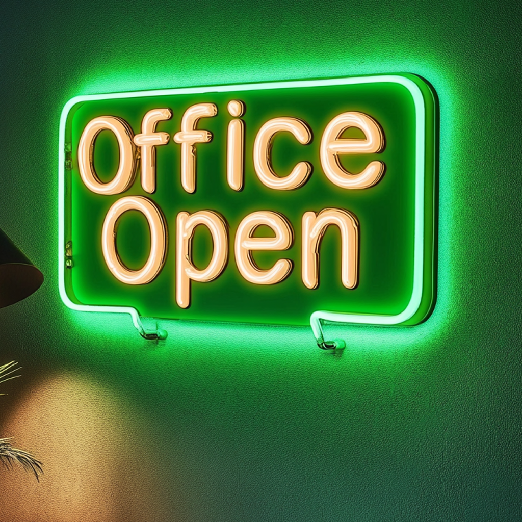 "Office Open" - Green Neon Sign, 24 Inches
