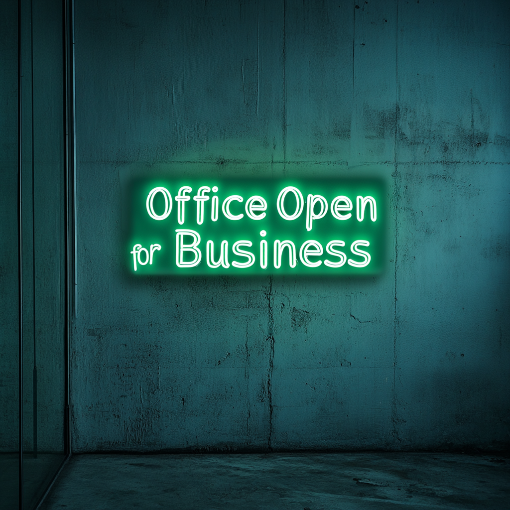 "Office Open for Business" - Green Neon Sign, 24 Inches