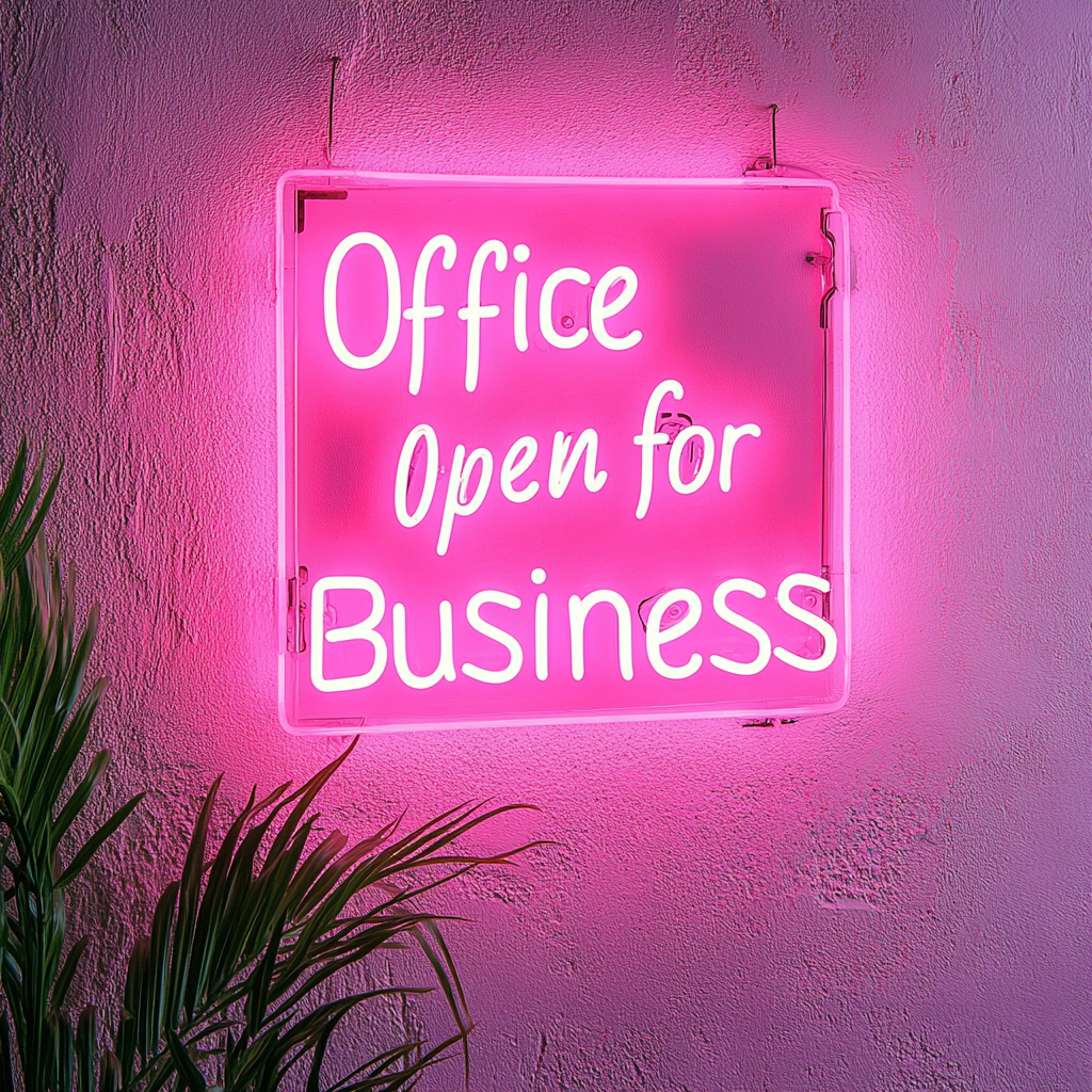 "Office Open for Business" - Pink Neon Sign, 24 Inches