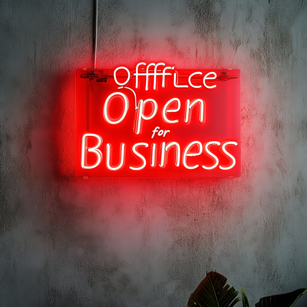 "Office Open for Business" - Red Neon Sign, 24 Inches