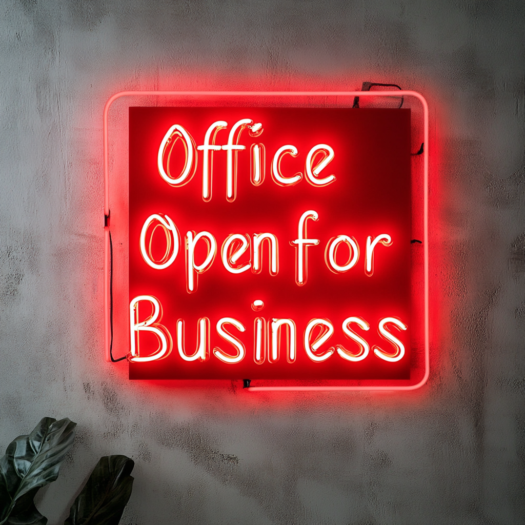 "Office Open for Business" - Red Neon Sign, 24 Inches