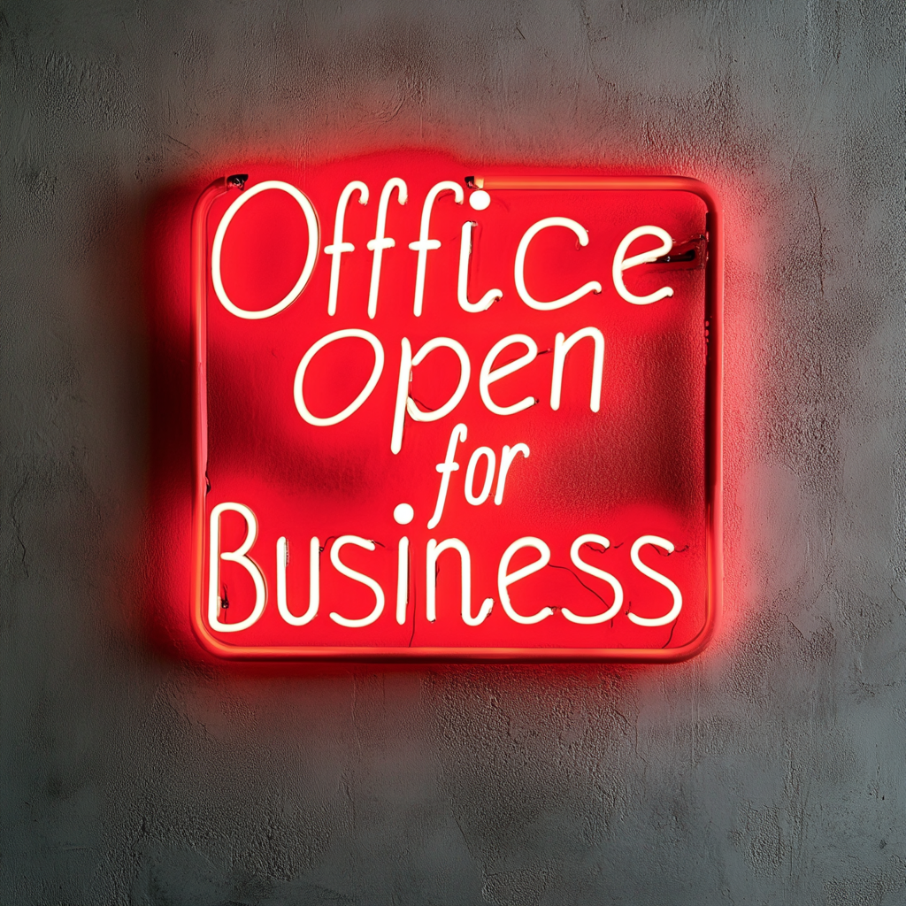 "Office Open for Business" - Red Neon Sign, 24 Inches