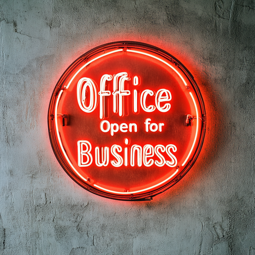 "Office Open for Business" - Red Neon Sign, 24 Inches