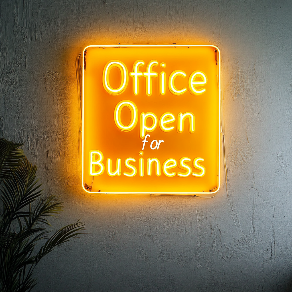 "Office Open for Business" - Yellow Neon Sign, 24 Inches