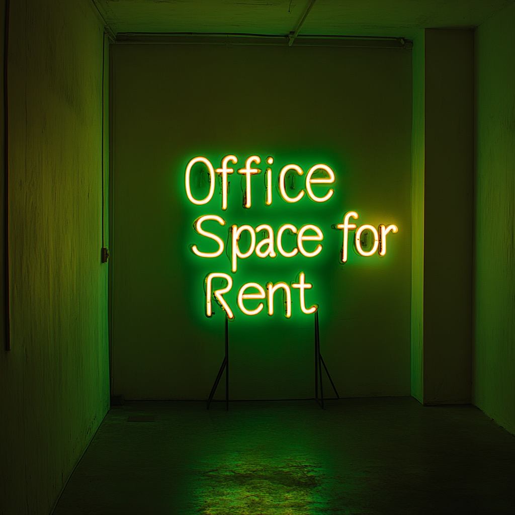 "Office Space for Rent" - Green Neon Sign, 24 Inches
