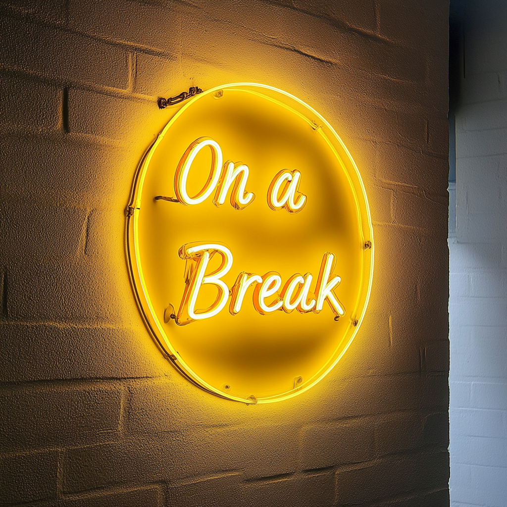 "On a Break" - Yellow Neon Sign, 24 Inches
