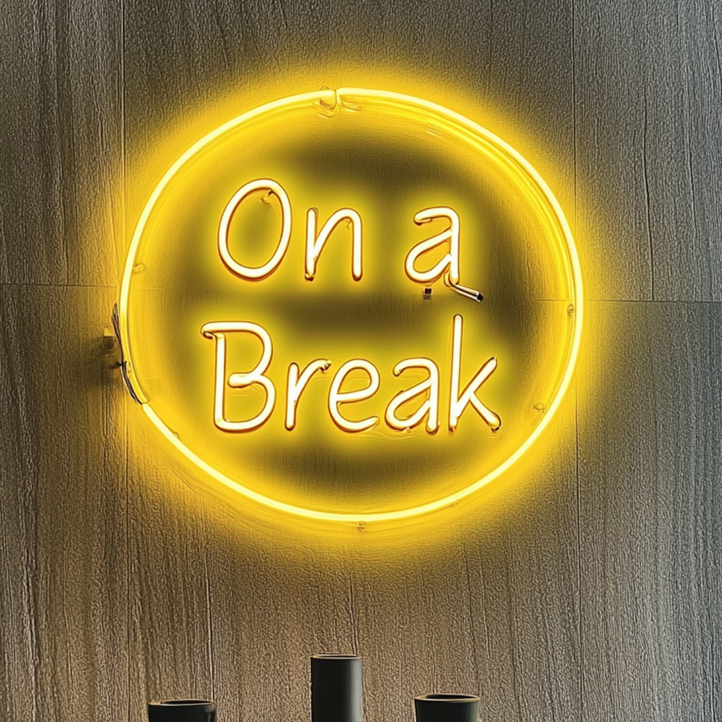 "On a Break" - Yellow Neon Sign, 24 Inches