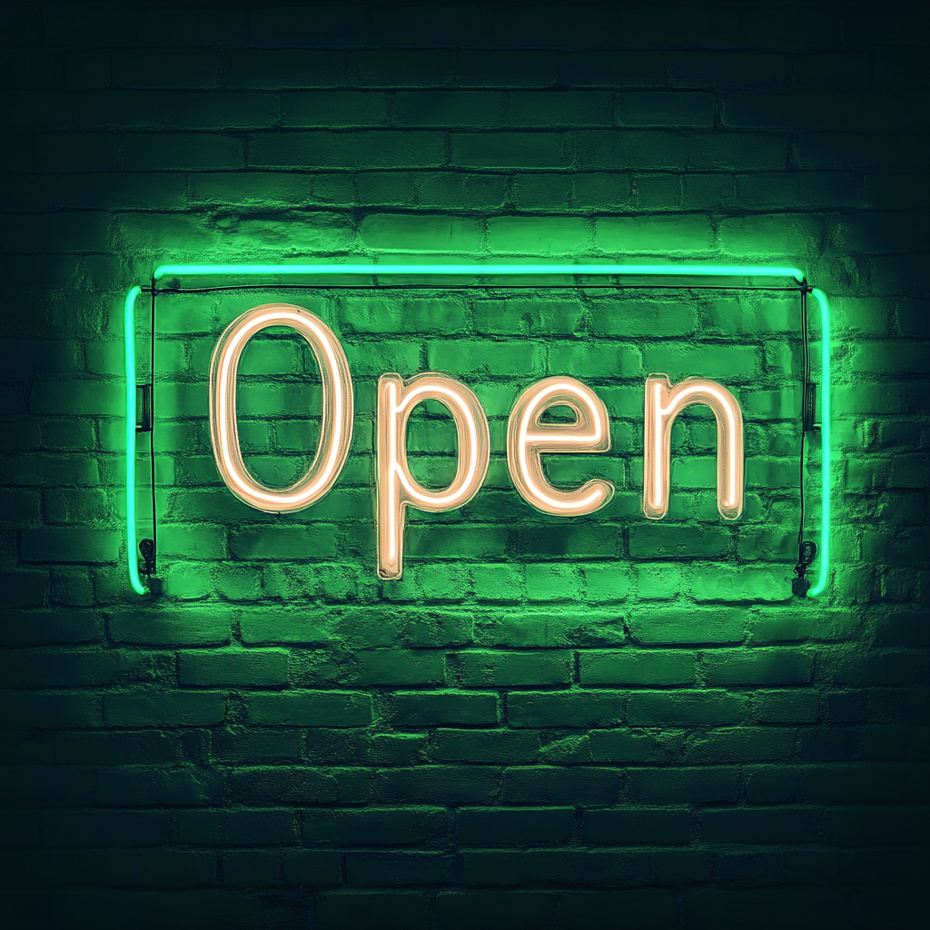 Open - Green Neon Sign, 18 Inches