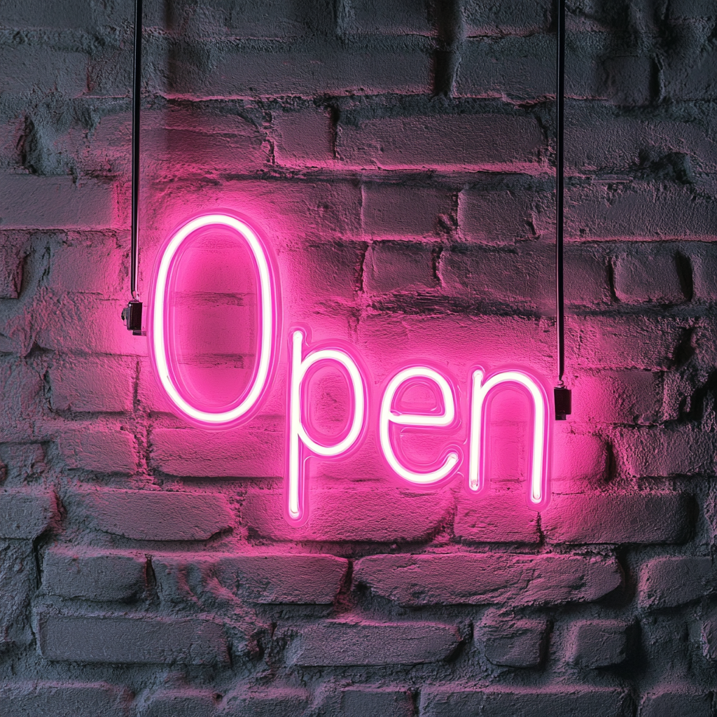 Open - Pink Neon Sign, 18 Inches