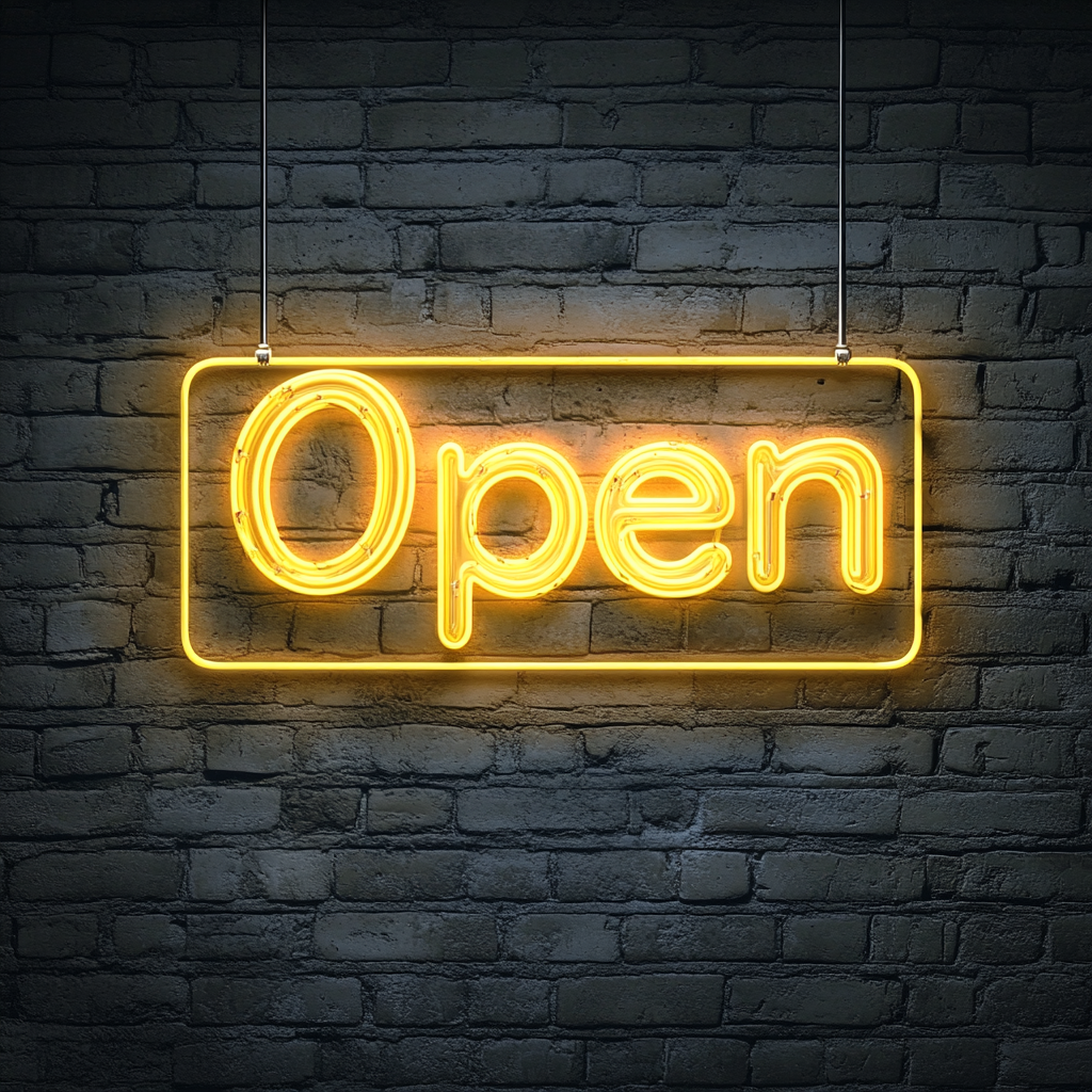 Open - Yellow Neon Sign, 24 Inches