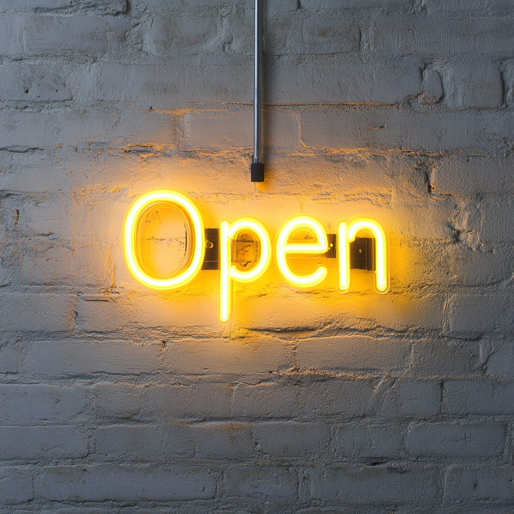 Open - Yellow Neon Sign, 24 Inches