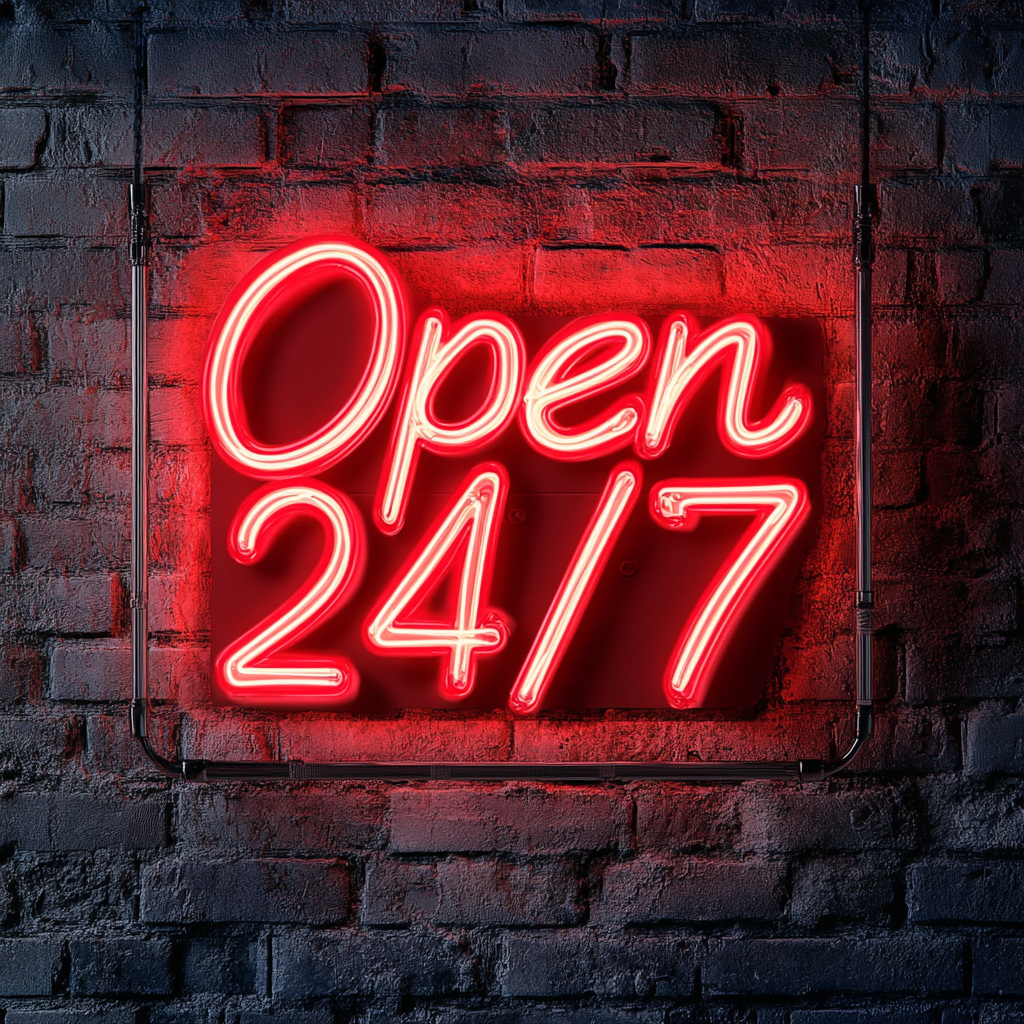 Open 24/7 - Red Neon Sign, 18 Inches