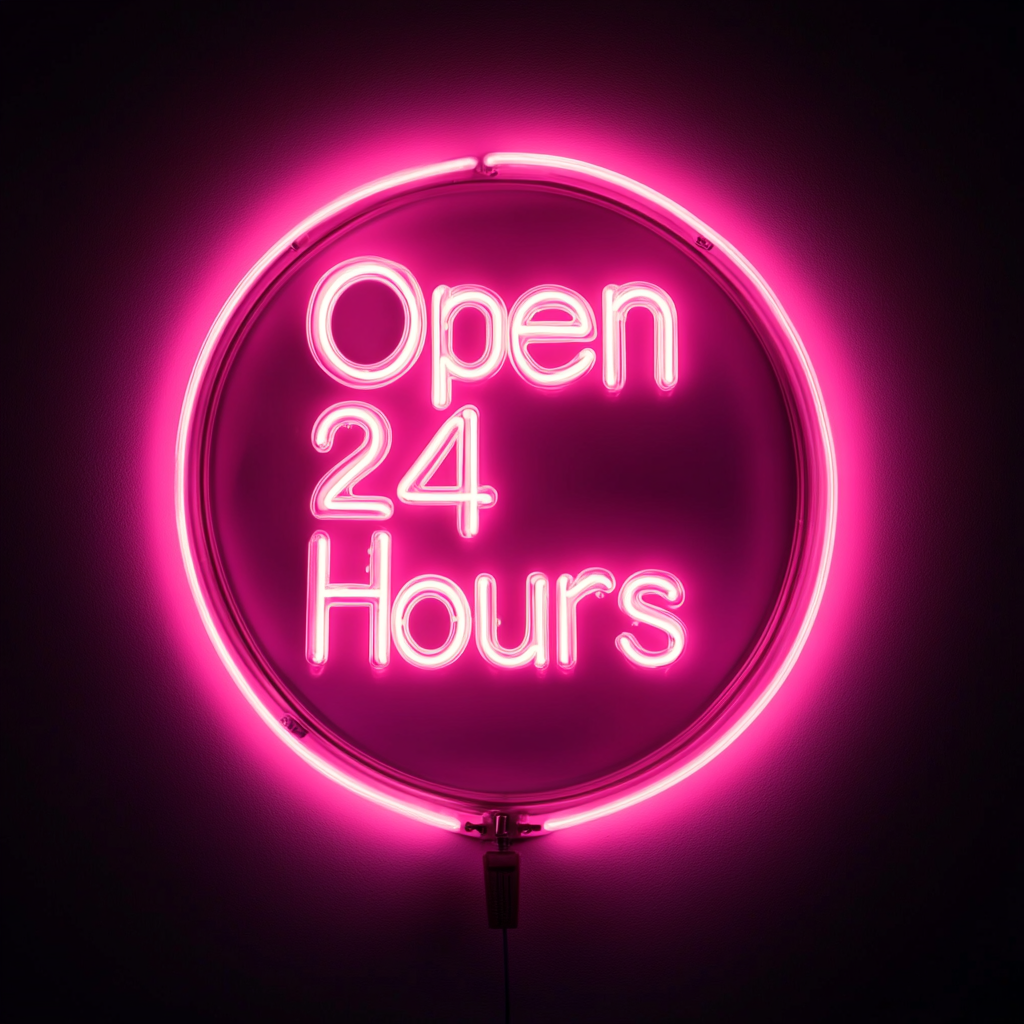 Open 24 Hours - Pink Neon Sign, 24 Inches