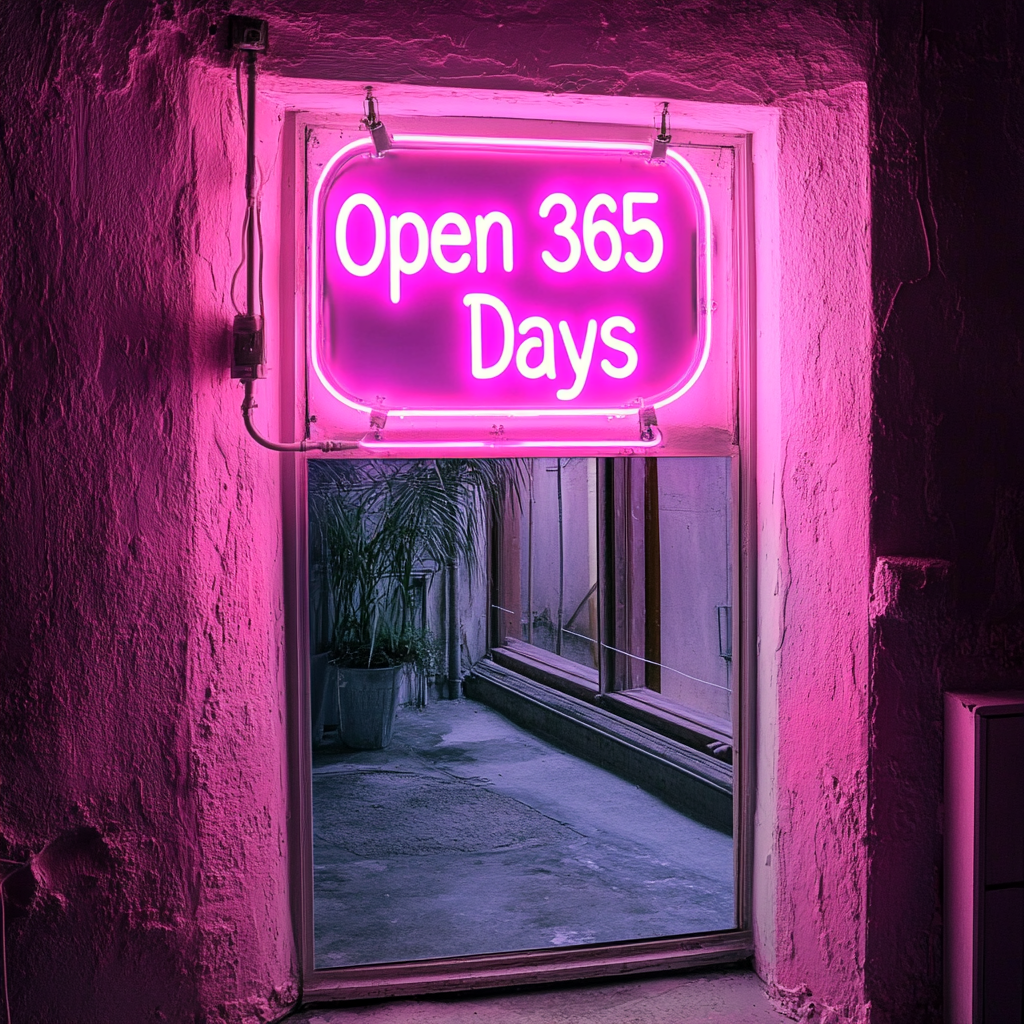 Open 365 Days - Pink Neon Sign, 18 Inches