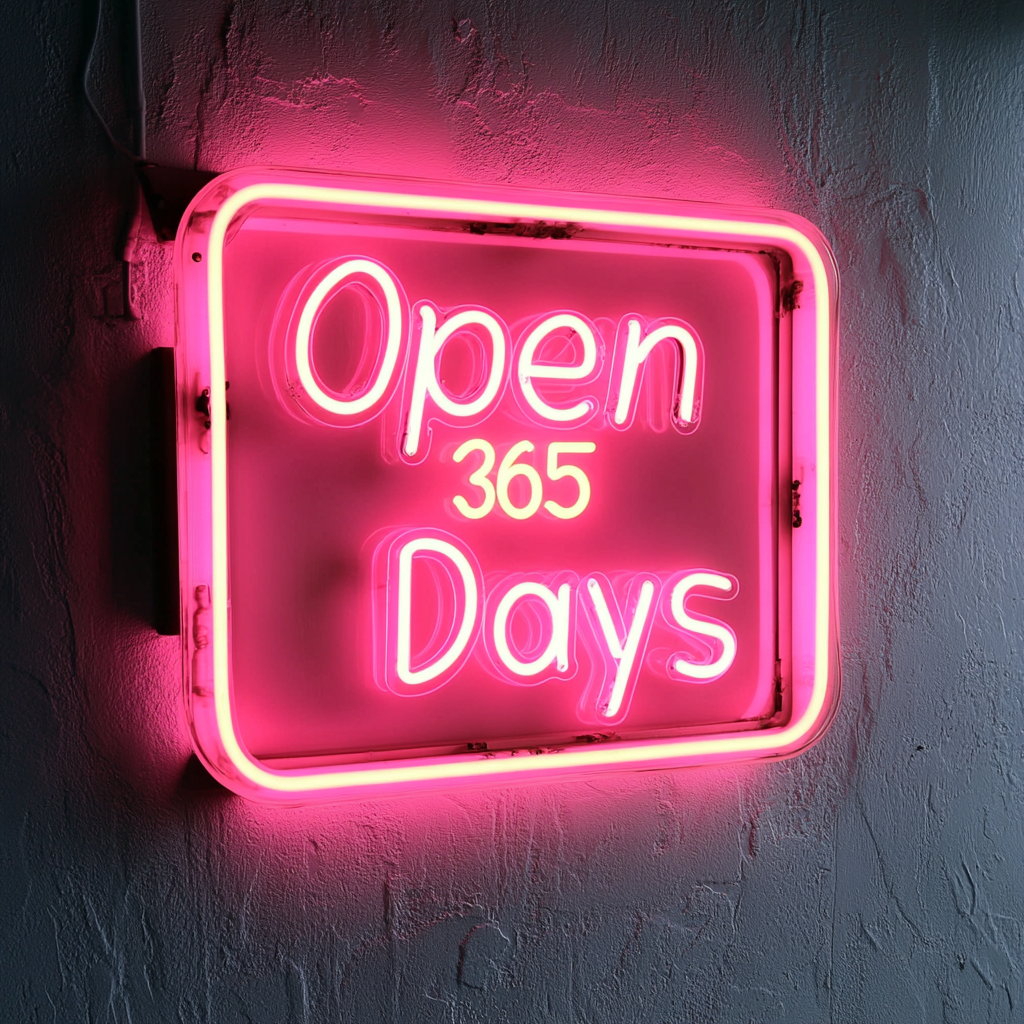 Open 365 Days - Pink Neon Sign, 18 Inches