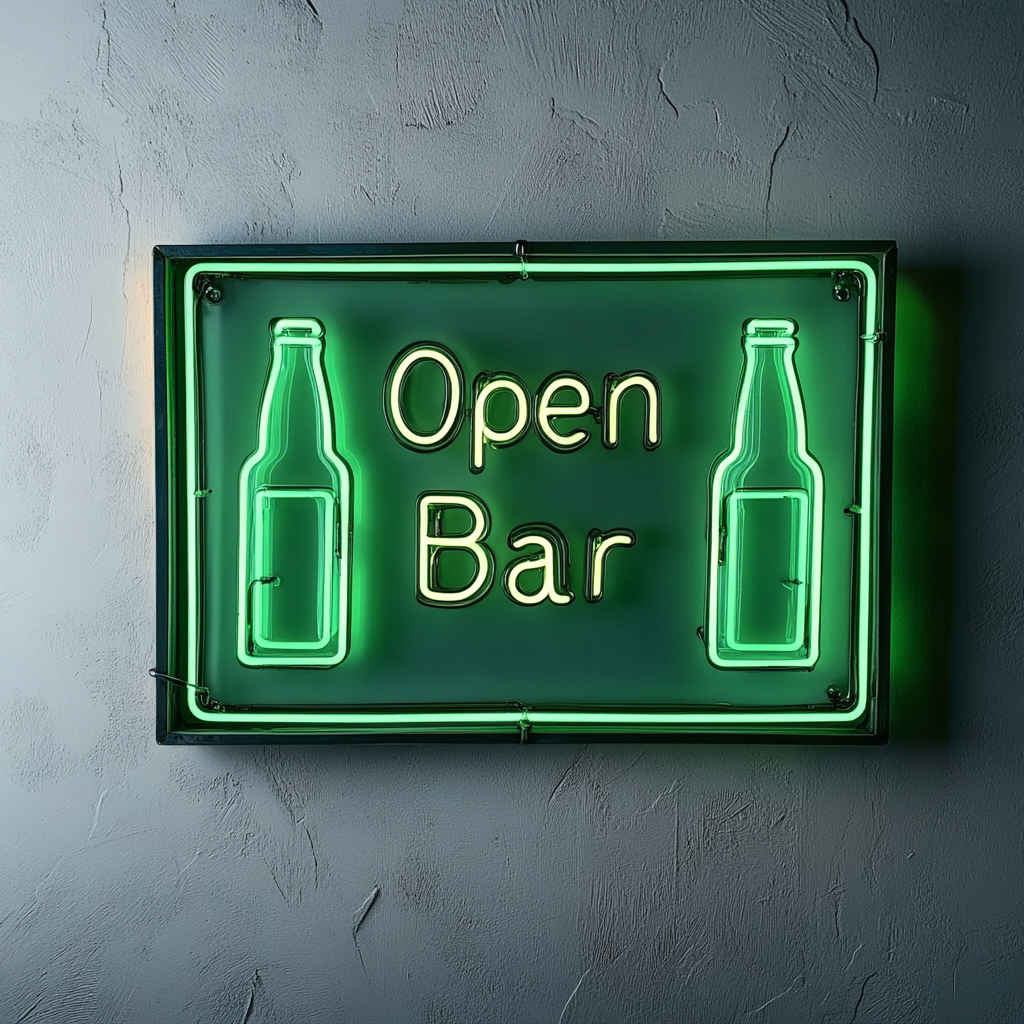 "Open Bar" - Green Neon Sign, 24 Inches