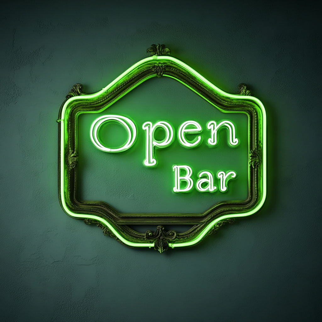 "Open Bar" - Green Neon Sign, 24 Inches