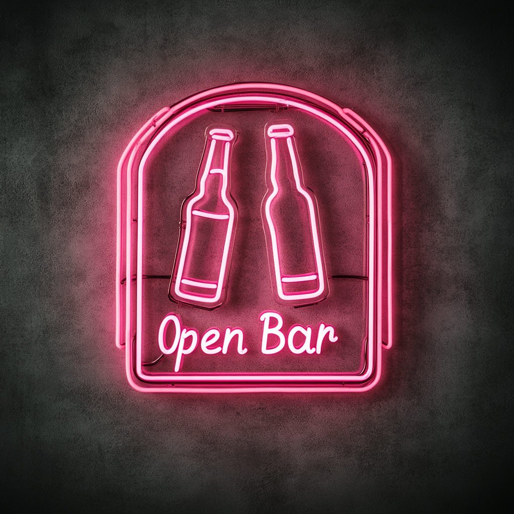 "Open Bar" - Pink Neon Sign, 24 Inches