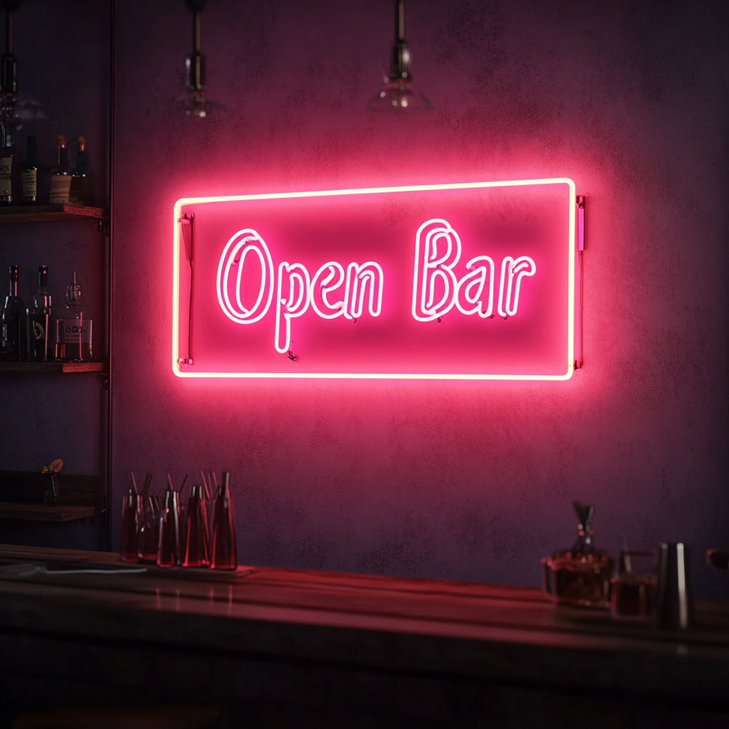 "Open Bar" - Pink Neon Sign, 24 Inches
