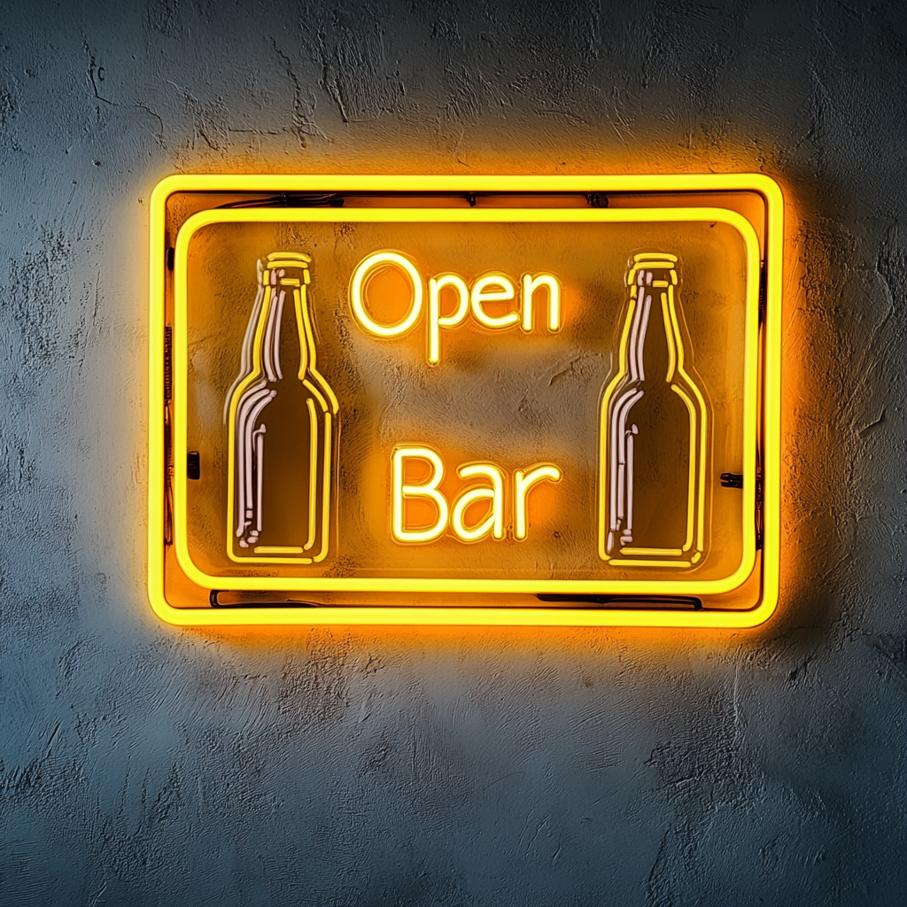 "Open Bar" - Yellow Neon Sign, 24 Inches