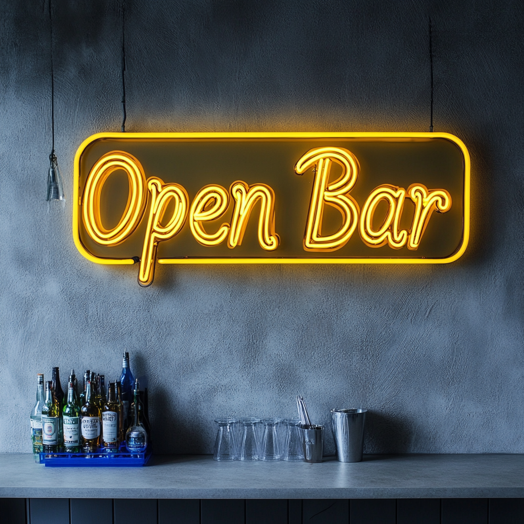 "Open Bar" - Yellow Neon Sign, 24 Inches