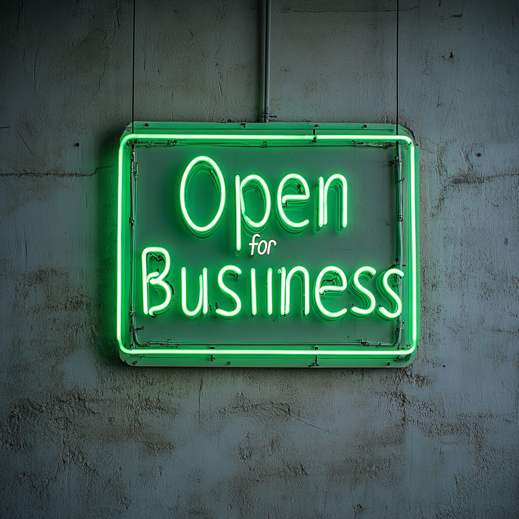 Open For Business - Green Neon Sign, 24 Inches