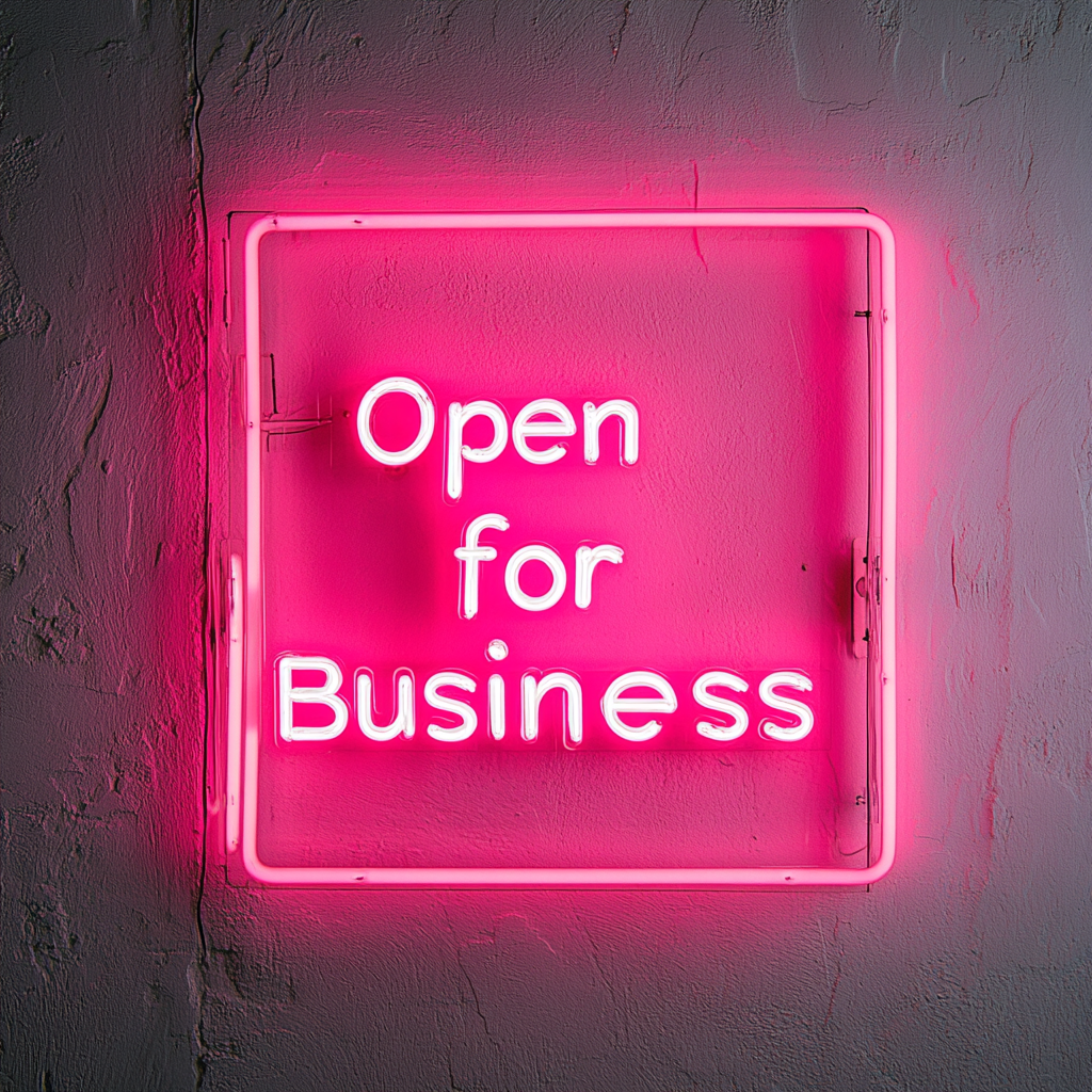 Open For Business - Pink Neon Sign, 24 Inches