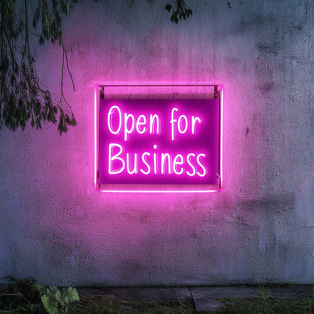 Open For Business - Pink Neon Sign, 24 Inches