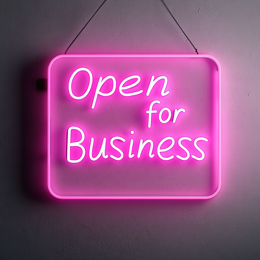 Open For Business - Pink Neon Sign, 18 Inches