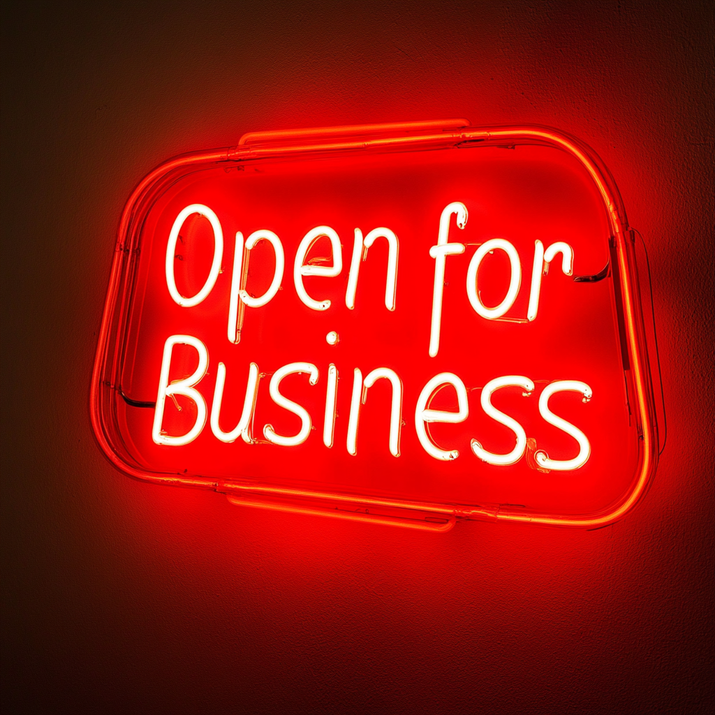 Open For Business - Red Neon Sign, 18 Inches