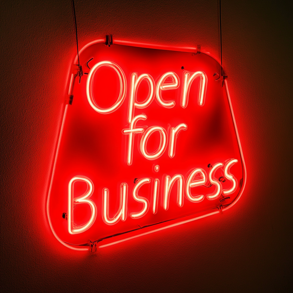 Open For Business - Red Neon Sign, 24 Inches