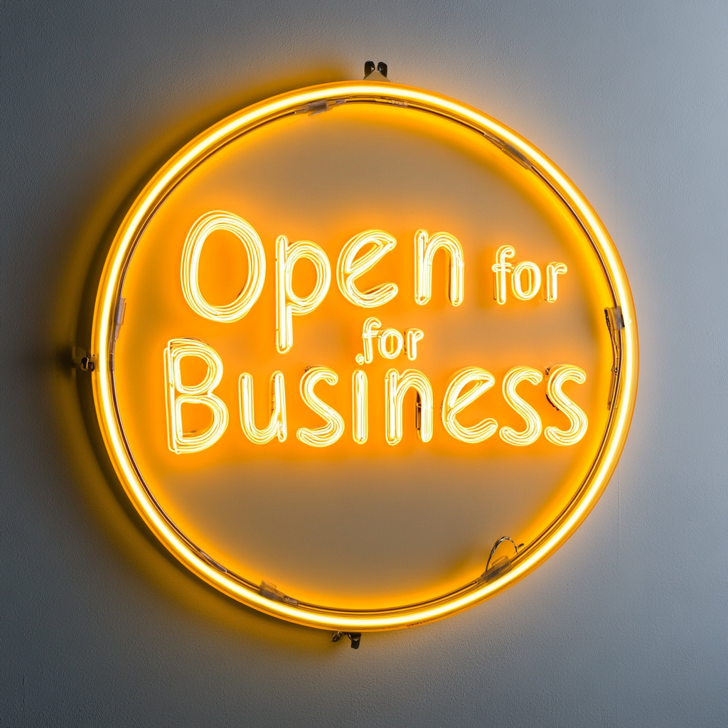 Open For Business - Yellow Neon Sign, 18 Inches