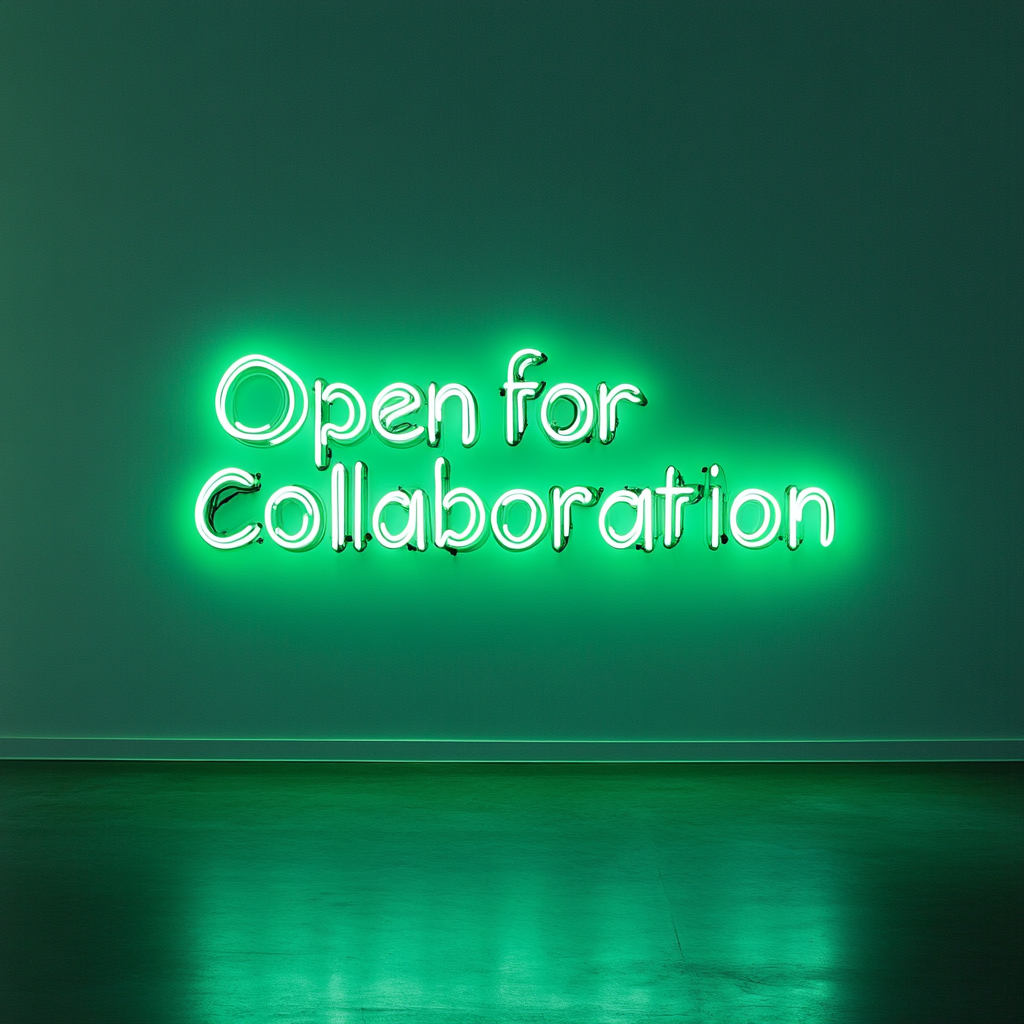 "Open for Collaboration" - Green Neon Sign, 24 Inches