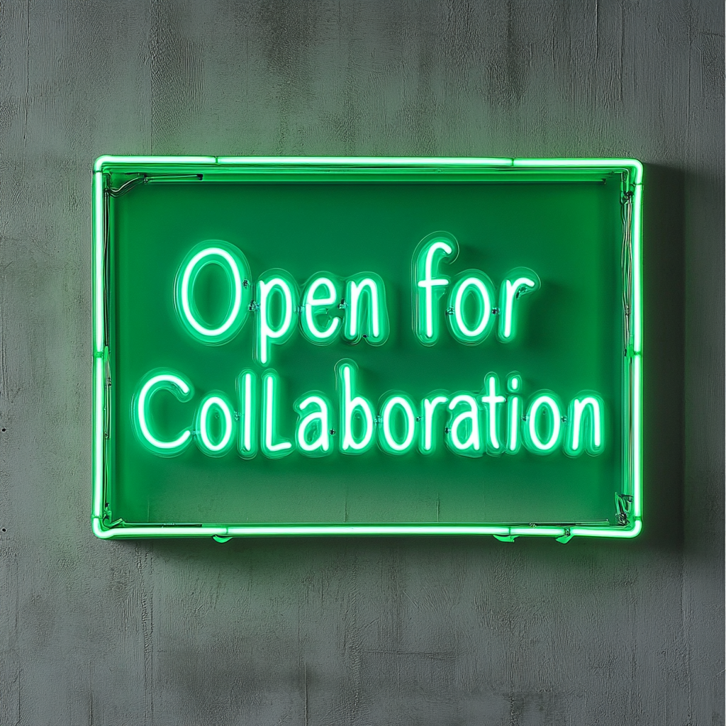 "Open for Collaboration" - Green Neon Sign, 24 Inches