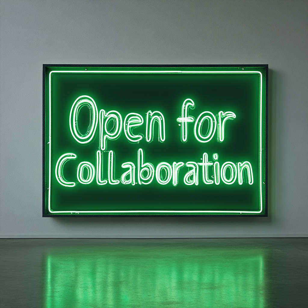 "Open for Collaboration" - Green Neon Sign, 24 Inches