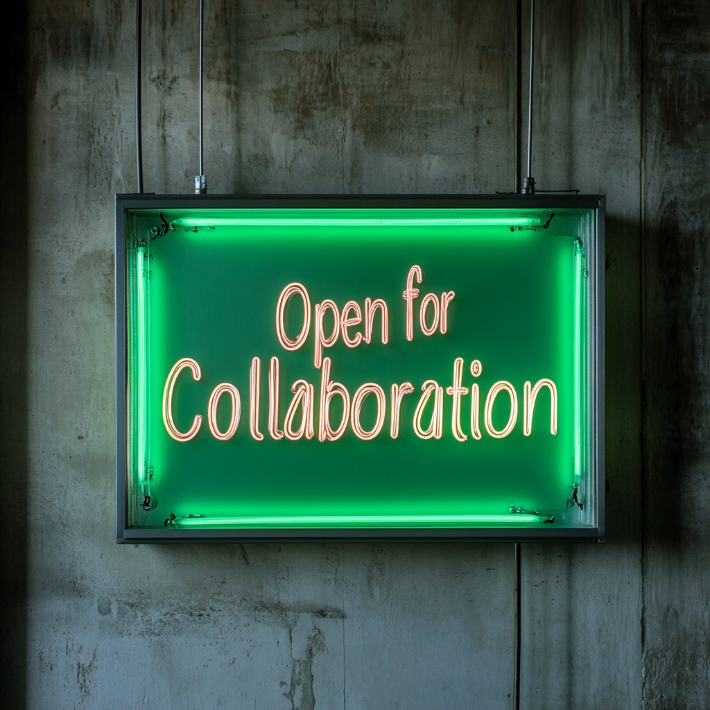 "Open for Collaboration" - Green Neon Sign, 24 Inches