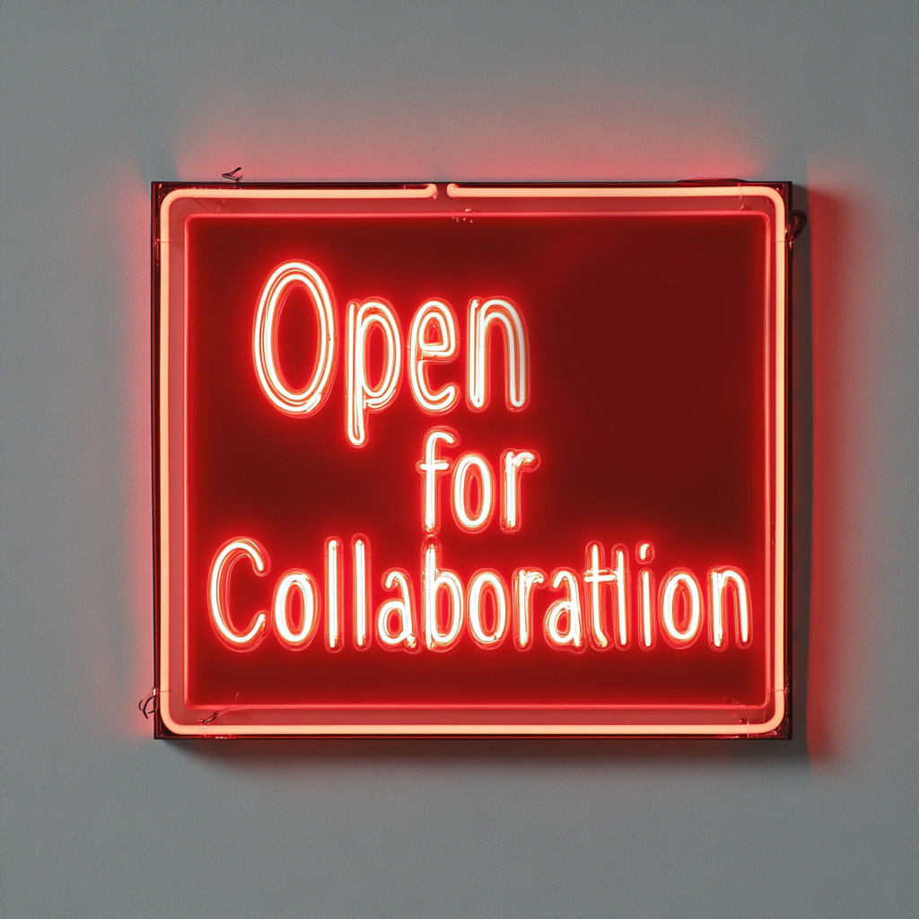 "Open for Collaboration" - Red Neon Sign, 24 Inches
