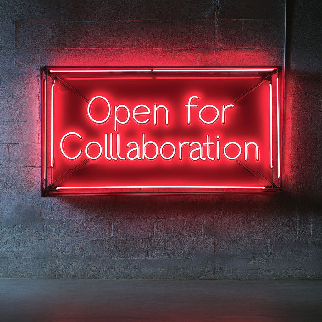 "Open for Collaboration" - Red Neon Sign, 24 Inches