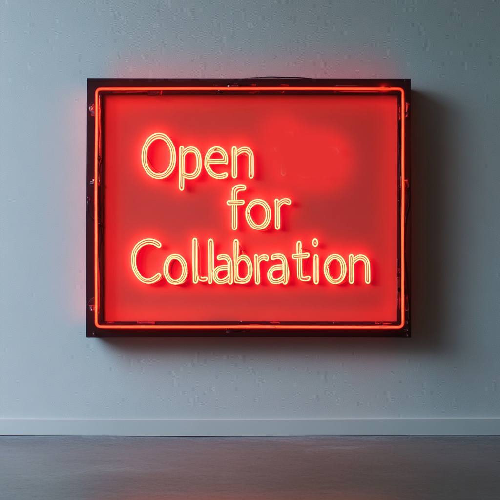 "Open for Collaboration" - Red Neon Sign, 24 Inches